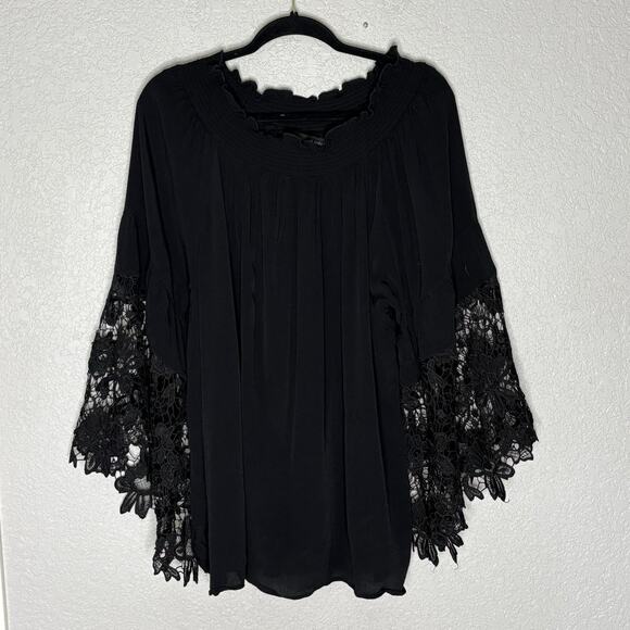 Ali Miles Women’s Tunic Top Black Lace Bell Sleeve Whimsigoth Boho 1X - Picture 1 of 5